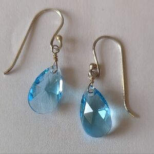 Sterling Silver Blue Crystal Teardrop Dangle Earrings